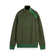 Picture of SCOTCH&SODA MEN'S TROYER RAGLAN ZIP PULLOVER IN DARK GREEN 1