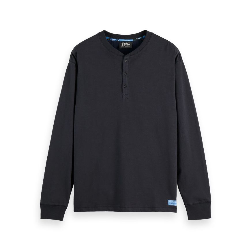 Picture of SCOTCH&SODA MEN'S SLUB HENLEY LONG SLEEVE T-SHIRT IN DARK GREY