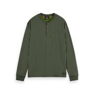 Picture of SCOTCH&SODA MEN'S SLUB HENLEY LONG SLEEVE T-SHIRT IN DARK GREEN 1