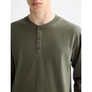 Picture of SCOTCH&SODA MEN'S SLUB HENLEY LONG SLEEVE T-SHIRT IN DARK GREEN 6