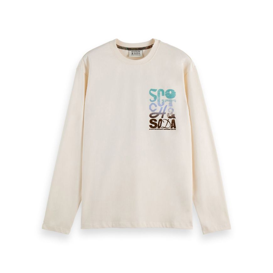 Picture of SCOTCH&SODA MEN'S RELAXED FIT ARTWORK T-SHIRT LS IN LIGHT BEIGE