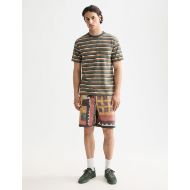 Picture of SCOTCH&SODA MEN'S PRINTED PATCHWORK COTTON-POPLIN LOOSE FIT BERMUDA IN MEDIUM BROWN 7