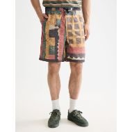 Picture of SCOTCH&SODA MEN'S PRINTED PATCHWORK COTTON-POPLIN LOOSE FIT BERMUDA IN MEDIUM BROWN 4