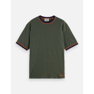 Picture of SCOTCH&SODA MEN'S RELAXED FIT BOUND NECKLINE T-SHIRT IN DARK GREEN 1