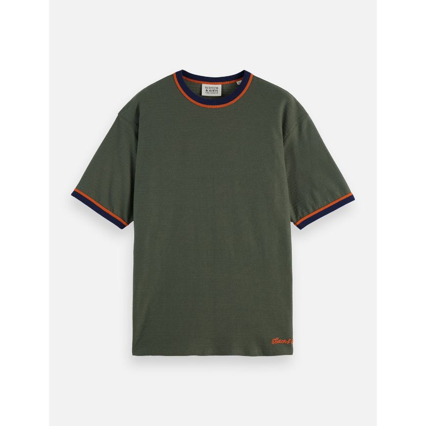 Picture of SCOTCH&SODA MEN'S RELAXED FIT BOUND NECKLINE T-SHIRT IN DARK GREEN