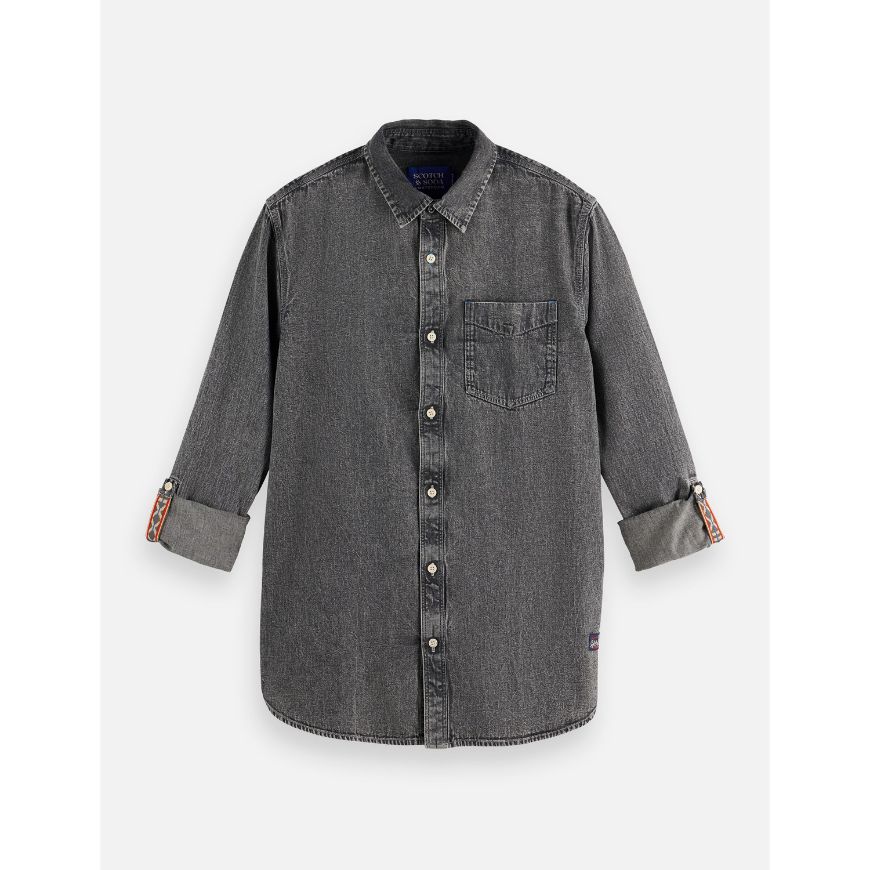 Picture of SCOTCH&SODA MEN'S WASHED 1 POCKET BLACK DENIM SHIRT IN BLACK