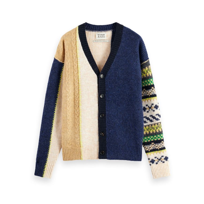 Picture of SCOTCH&SODA MEN'S PATCHWORK CARDIGAN IN MEDIUM BROWN