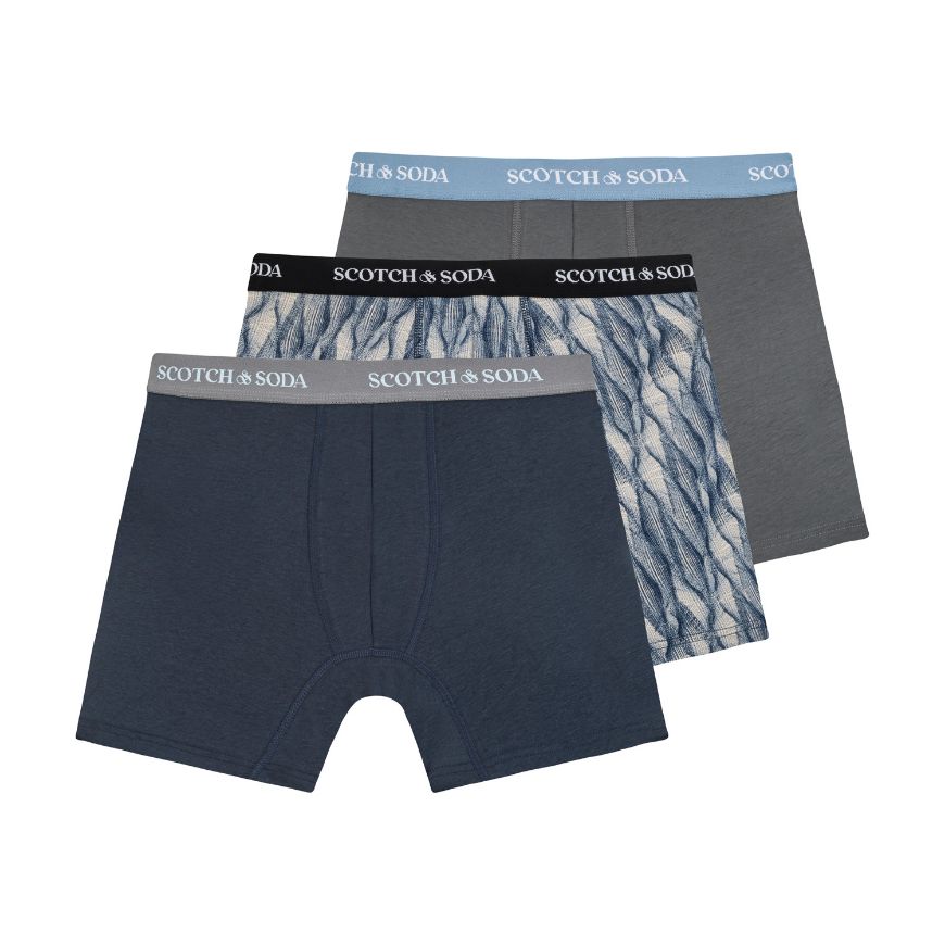 Picture of SCOTCH&SODA MEN'S 3PACK COTTON STRETCH BOXER BRIEF IN BLUE/GREY MULTICOLOUR