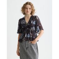 Снимка на SCOTCH&SODA WOMEN'S PEPLUM SHORT SLEEVE TOP IN BLACK MOUNTAIN 4