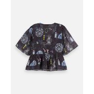 Снимка на SCOTCH&SODA WOMEN'S PEPLUM SHORT SLEEVE TOP IN BLACK MOUNTAIN 2