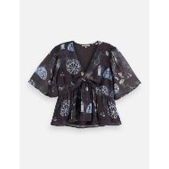 Снимка на SCOTCH&SODA WOMEN'S PEPLUM SHORT SLEEVE TOP IN BLACK MOUNTAIN 1