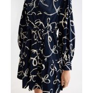 Снимка на SCOTCH&SODA WOMEN'S SCALLOP TRIM LONG SLEEVE MINI DRESS IN RIBBON NAVY AOP 6
