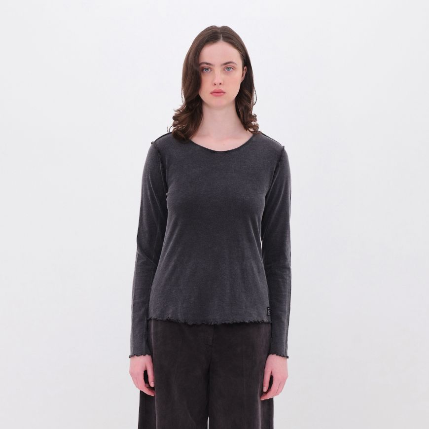 Снимка на DIRTY LAUNDRY ДАМСКА БЛУЗА SLIMFIT LONGSLEEVE WITH REVERSE SEAMS В ЧЕРНО