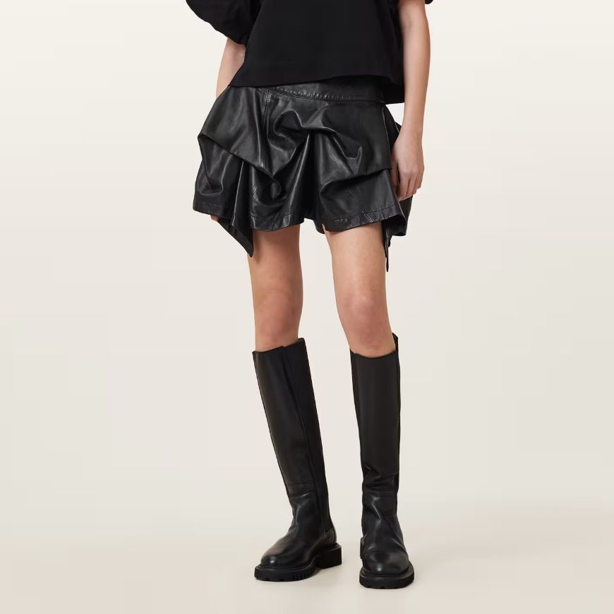 Picture of ALLSAINTS WOMEN'S HITCH LEATHER SKIRT IN BLACK