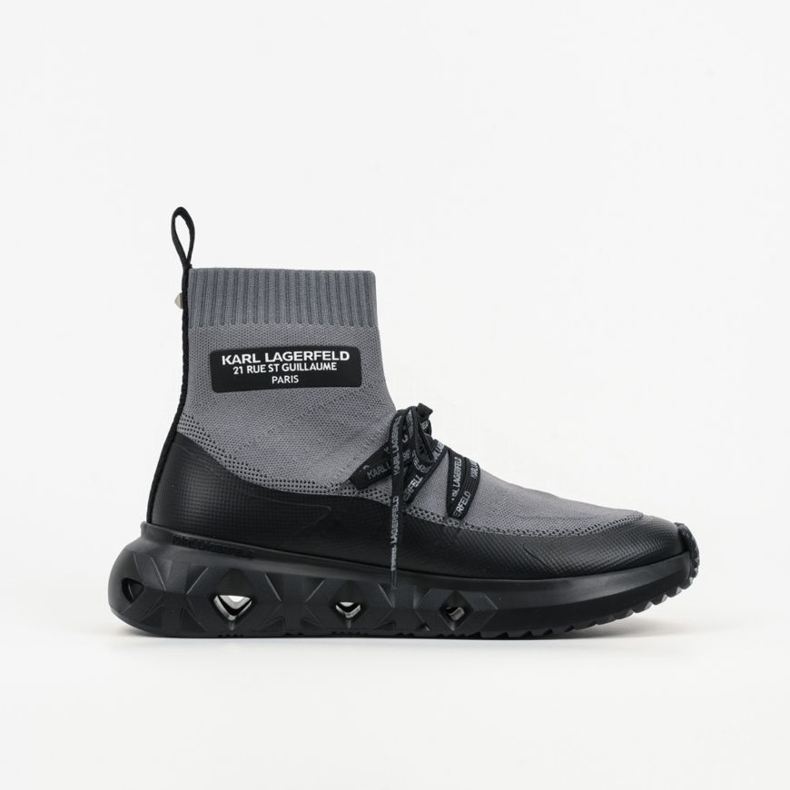 Picture of KARL LAGERFELD MEN'S K/KITE RUN HI SOCK BOOT IN DK GREY KNIT TEXTILE W/BLACK