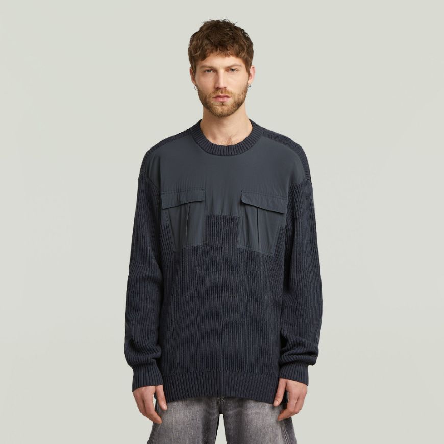 Picture of G-STAR MEN'S WOVEN MIX R KNITTED SWEATER IN DARK BLUE