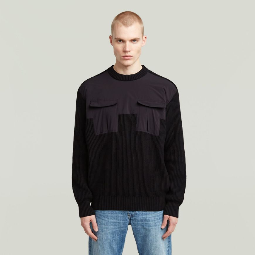 Picture of G-STAR MEN'S WOVEN MIX R KNITTED SWEATER IN BLACK
