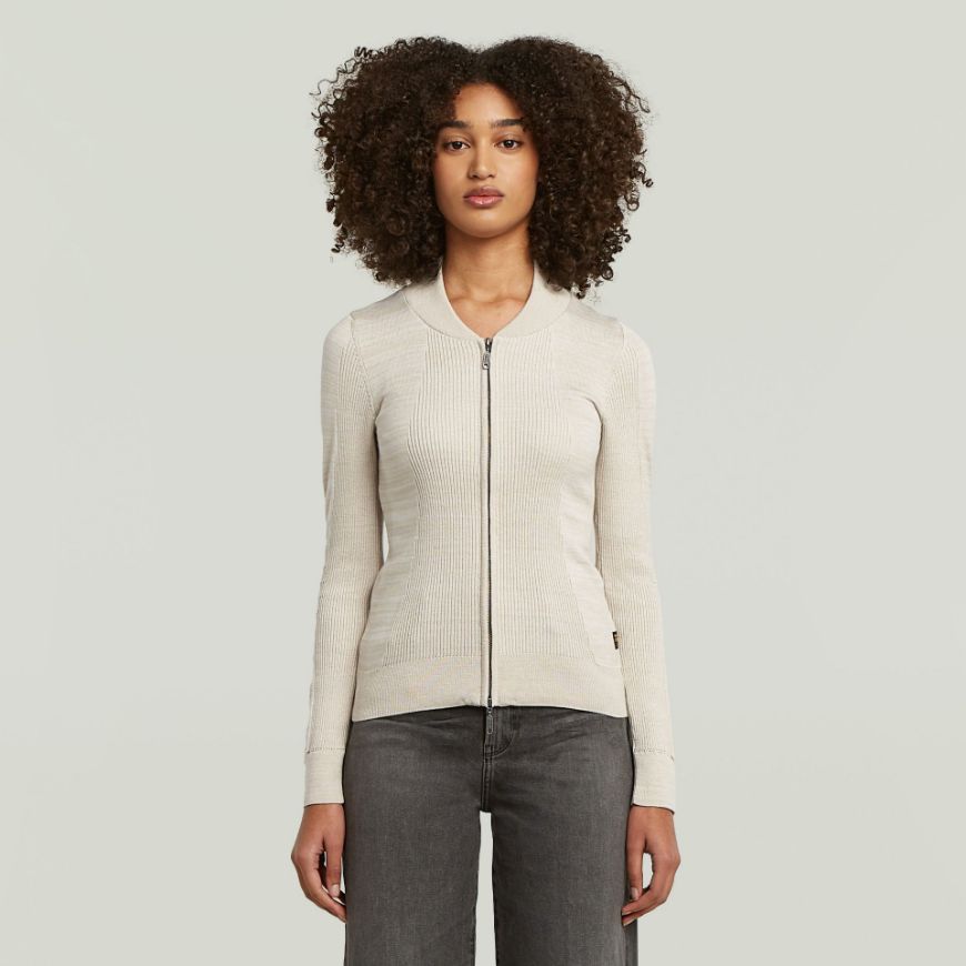 Picture of G-STAR WOMEN'S 3D BIKER KNIT SLIM FULL ZIP SWEATER IN BEIGE