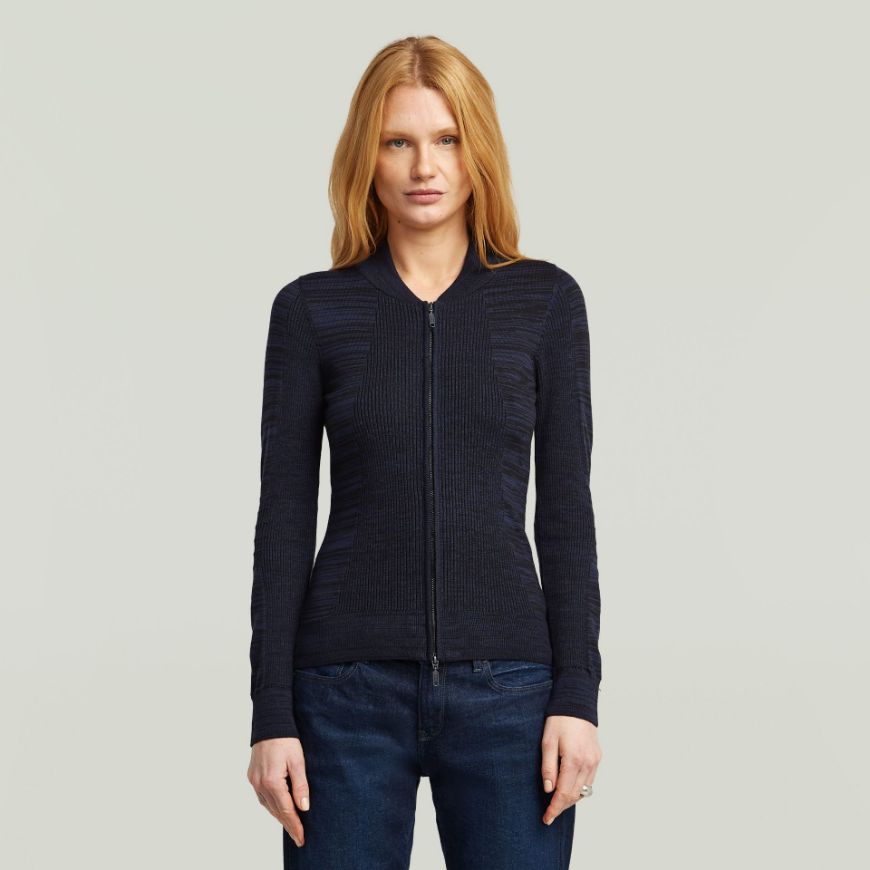 Picture of G-STAR WOMEN'S 3D BIKER KNIT SLIM FULL ZIP SWEATER IN DARK BLUE