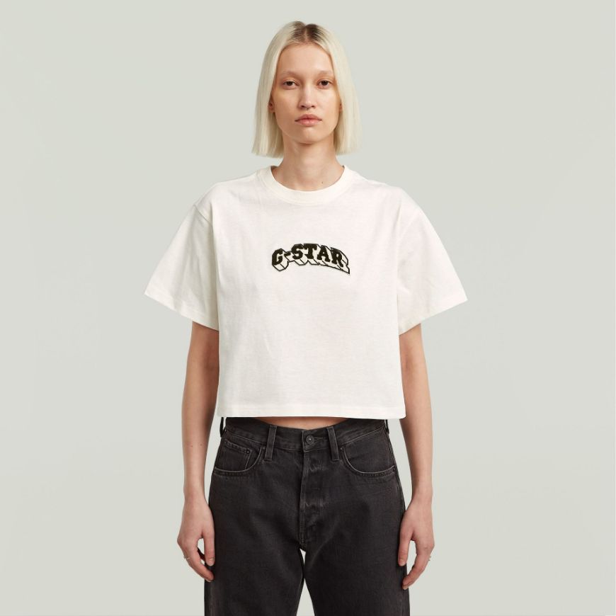 Picture of G-STAR WOMEN'S FELT LOGO BOXY T-SHIRT IN WHITE