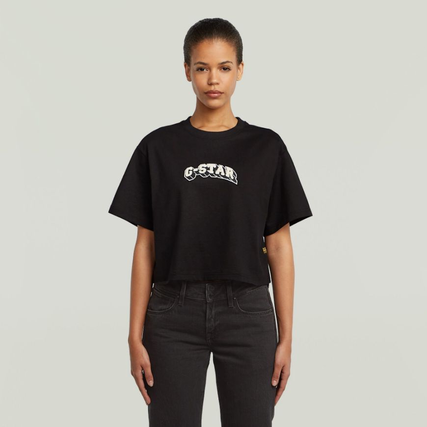 Picture of G-STAR WOMEN'S FELT LOGO BOXY T-SHIRT IN BLACK