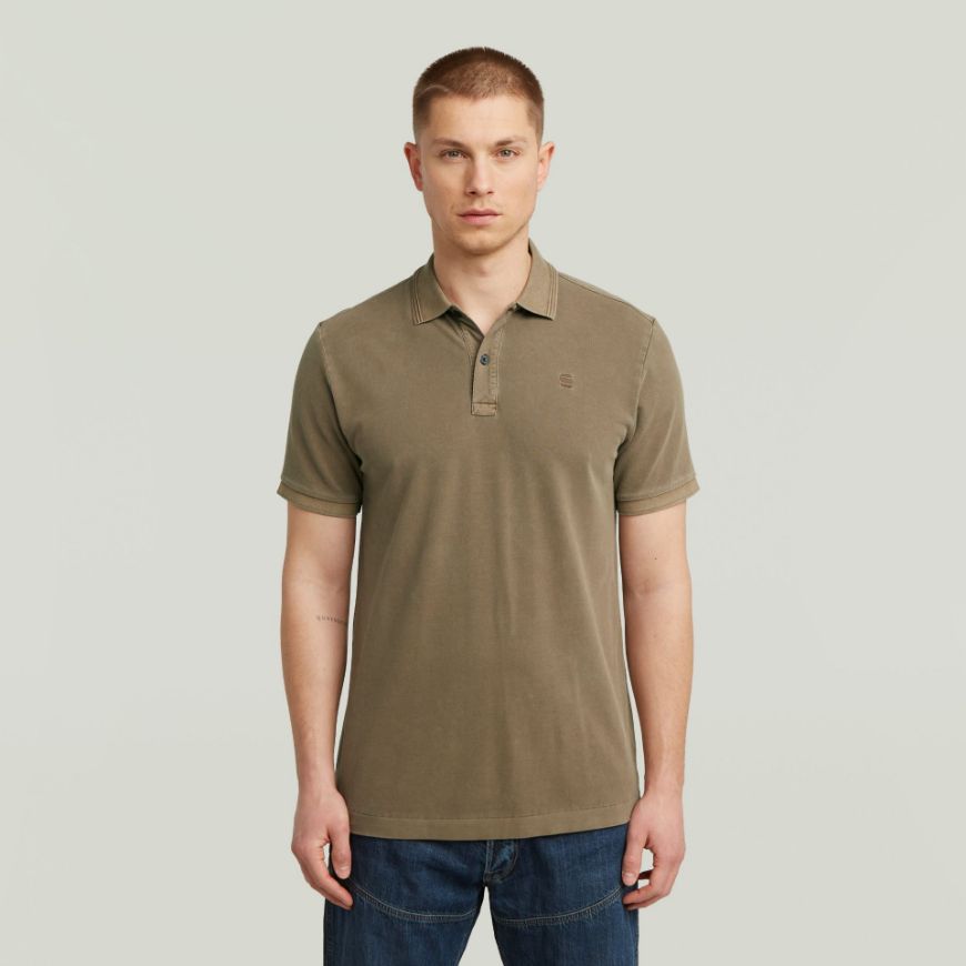 Picture of G-STAR MEN'S DUNDA OVERDYED SLIM POLO IN BROWN
