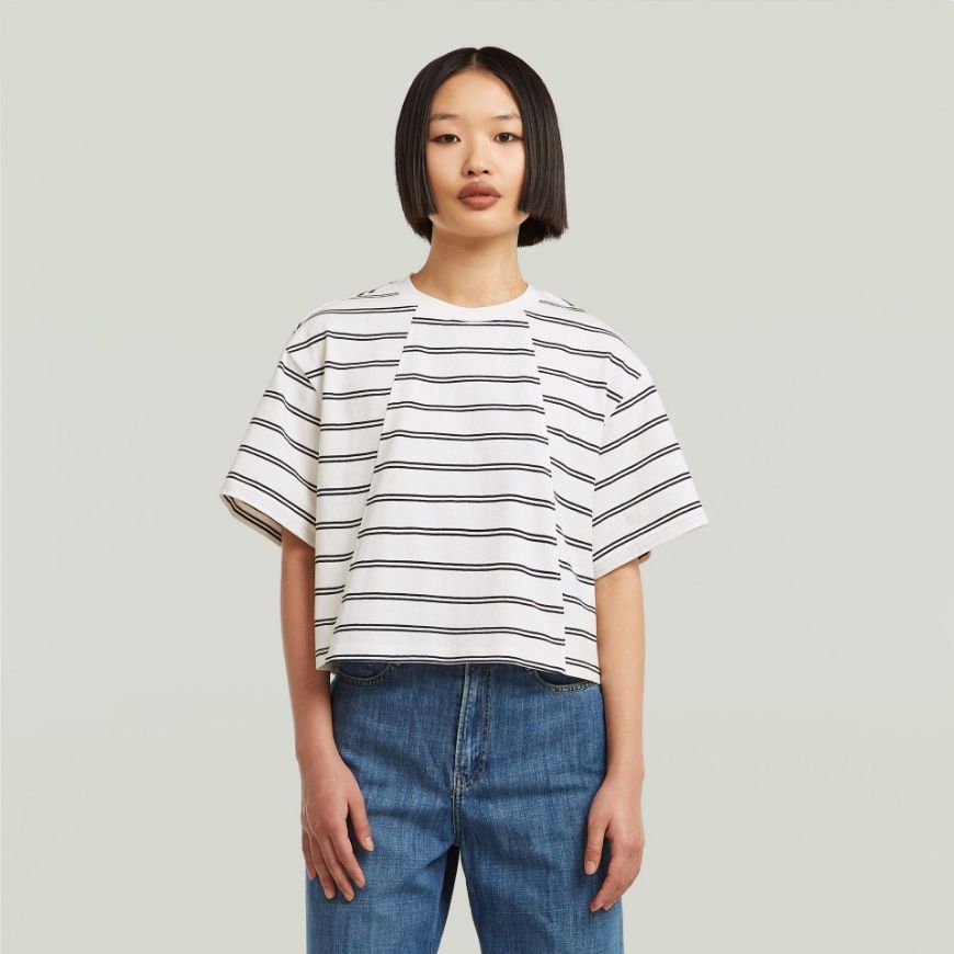 Picture of G-STAR WOMEN'S A LINE STRIPE BOXY T-SHIRT IN OSAKA BLUE/GRANITE GREEN DOUBLE STRIPE