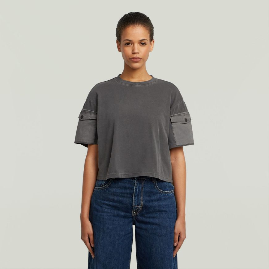 Picture of G-STAR WOMEN'S WASHED MIX BOXY CROPPED T-SHIRT IN BLACK