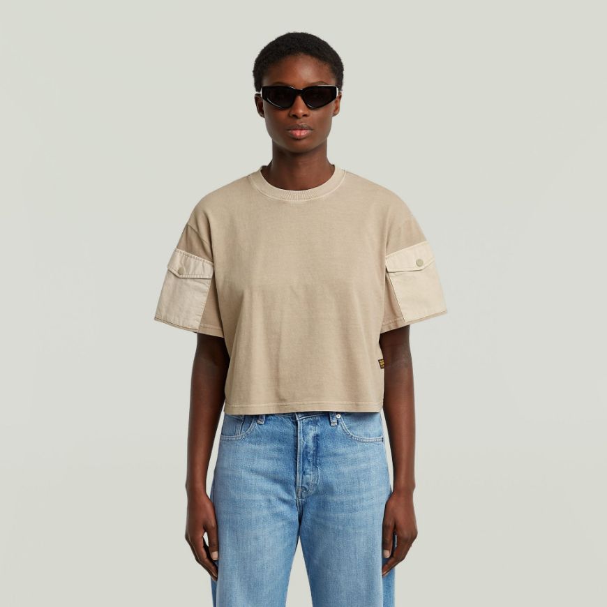 Picture of G-STAR WOMEN'S WASHED MIX BOXY CROPPED T-SHIRT IN BEIGE