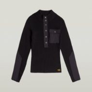 Picture of G-STAR WOMEN'S WOVEN MIX PLACKET SLIM KNITTED SWEATER IN BLACK 6