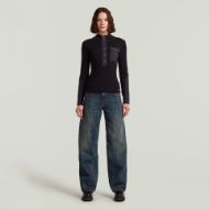 Picture of G-STAR WOMEN'S WOVEN MIX PLACKET SLIM KNITTED SWEATER IN BLACK 5