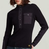 Picture of G-STAR WOMEN'S WOVEN MIX PLACKET SLIM KNITTED SWEATER IN BLACK 4