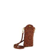 Picture of CAMPOMAGGI WOMEN'S FLORIANA LASER CUT LEATHER PHONE BAG IN BROWN 2