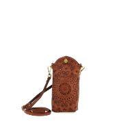 Picture of CAMPOMAGGI WOMEN'S FLORIANA LASER CUT LEATHER PHONE BAG IN BROWN 1
