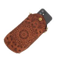 Picture of CAMPOMAGGI WOMEN'S FLORIANA LASER CUT LEATHER PHONE BAG IN BROWN 4