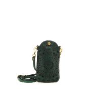 Picture of CAMPOMAGGI WOMEN'S FLORIANA LASER CUT LEATHER PHONE BAG IN GREEN 1