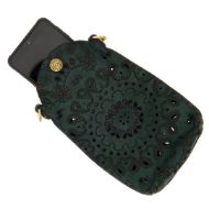 Picture of CAMPOMAGGI WOMEN'S FLORIANA LASER CUT LEATHER PHONE BAG IN GREEN 4