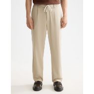 Picture of SCOTCH&SODA MEN'S TAPE-TRIMMED TWILL JERSEY PLEATED RELAXED STRAIGHT JOGGER IN MEDIUM BEIGE 4