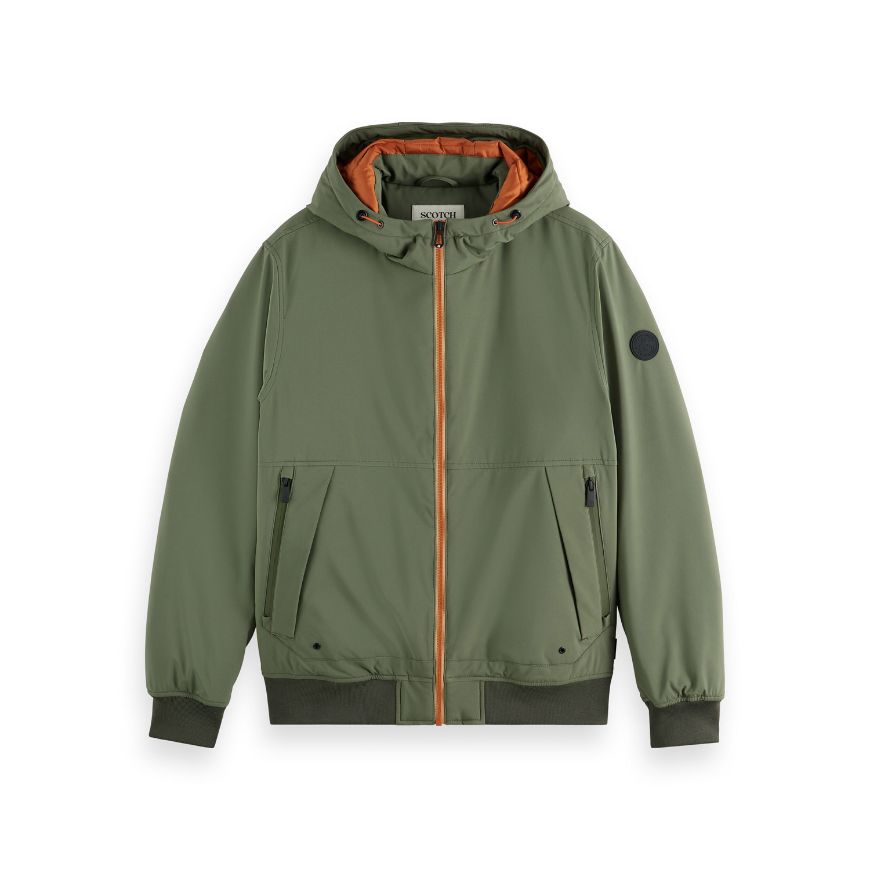 Picture of SCOTCH&SODA MEN'S HOODED SOFTSHELL PADDED JACKET IN DARK BEIGE