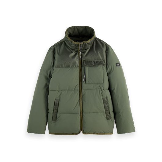Показвай детайлите за SCOTCH&SODA MEN'S HOODED PUFFER JACKET IN GREEN 3 - FanPoint Снимка на SCOTCH&SODA MEN'S HOODED PUFFER JACKET IN GREEN 3