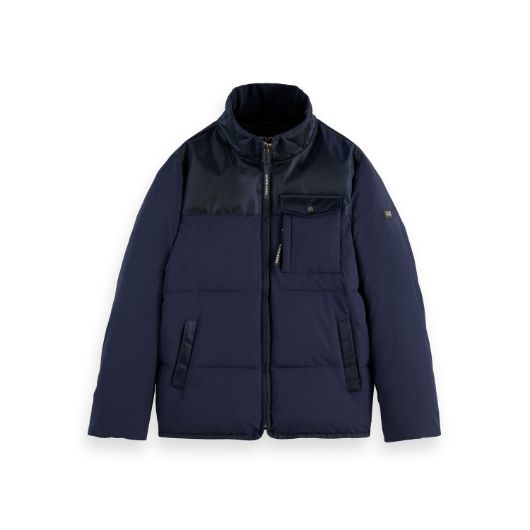 Показвай детайлите за SCOTCH&SODA MEN'S HOODED PUFFER JACKET IN NAVY 3 - FanPoint Снимка на SCOTCH&SODA MEN'S HOODED PUFFER JACKET IN NAVY 3