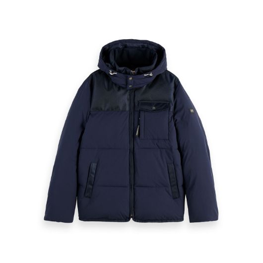 Показвай детайлите за SCOTCH&SODA MEN'S HOODED PUFFER JACKET IN NAVY 1 - FanPoint Снимка на SCOTCH&SODA MEN'S HOODED PUFFER JACKET IN NAVY 1