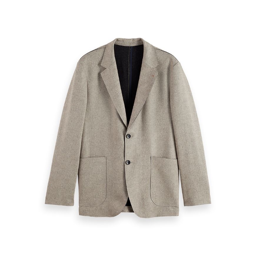 Picture of SCOTCH&SODA MEN'S UNCONSTRUCTED MELANGE JERSEY RELAXED FIT BLAZER IN MEDIUM BEIGE