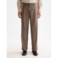 Picture of SCOTCH&SODA MEN'S CHECKERED WOOL-BLEND PLEATED BAGGY FIT CHINO IN MEDIUM BROWN 4
