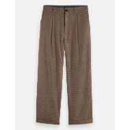 Picture of SCOTCH&SODA MEN'S CHECKERED WOOL-BLEND PLEATED BAGGY FIT CHINO IN MEDIUM BROWN 1