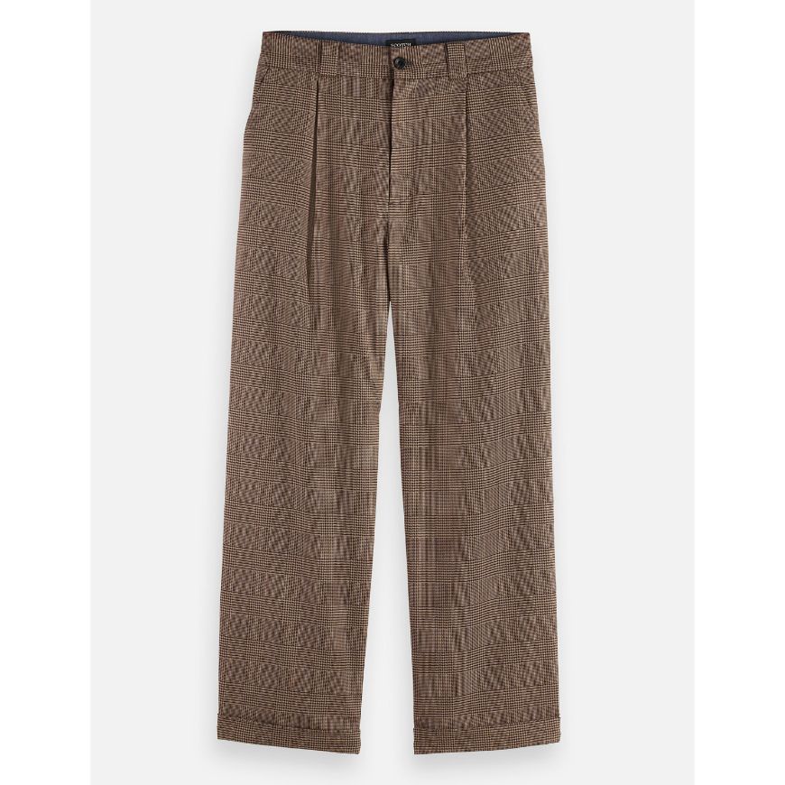 Picture of SCOTCH&SODA MEN'S CHECKERED WOOL-BLEND PLEATED BAGGY FIT CHINO IN MEDIUM BROWN
