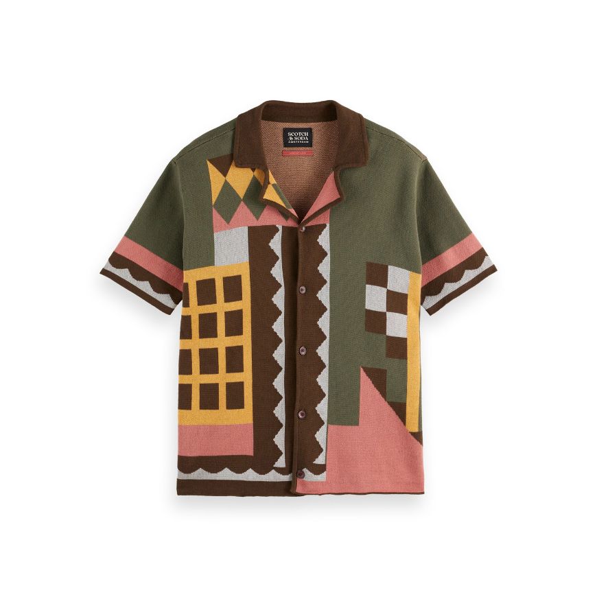 Picture of SCOTCH&SODA MEN'S KNITTED JACQUARD SHORT SLEEVE SHIRT IN MULTICOLOUR