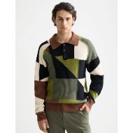 Picture of SCOTCH&SODA MEN'S PATCH WORK LONG SLEEVE POLO IN MULTICOLOUR 4