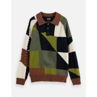 Picture of SCOTCH&SODA MEN'S PATCH WORK LONG SLEEVE POLO IN MULTICOLOUR 1