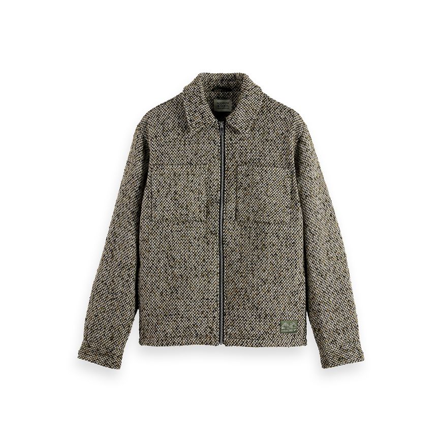 Picture of SCOTCH&SODA MEN'S MULTICOLOURED TWEED WOOL-BLEND OVERSHIRT IN GREEN AND BEIGE